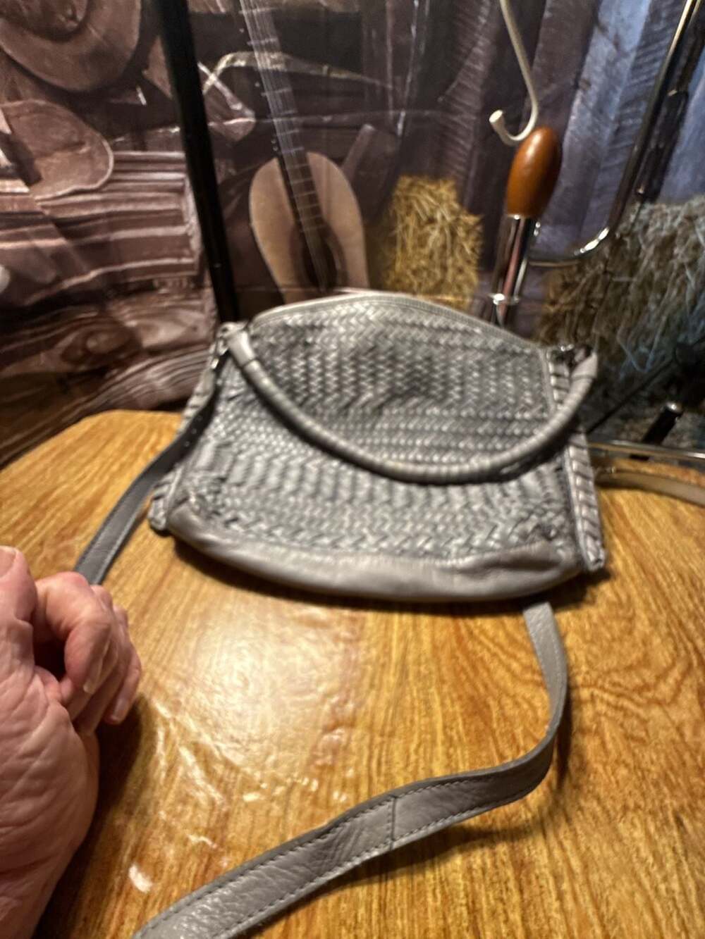 Monserat De Lucca Woven Grey Leather Crossbody Bag
